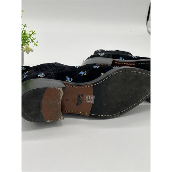 Coach Bowery Black Suede Floral Embroidery Chelsea Ankle Boots Booties 2” Sz 6 - Picture 14 of 16